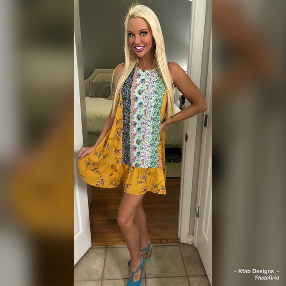 🥰Beautiful Mustard Multi Print Back Detail Dress! - Picture 2 of 8